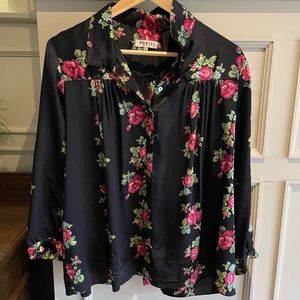 Black blouse with red flowers from Horses Atelier